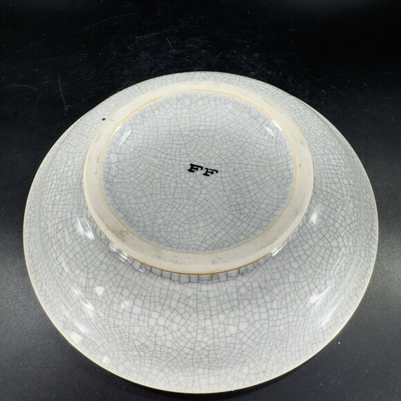 MCM Fitz And Floyd Crackle Finish Ashtray Yellow Center Trinket Dish Plate VTG - Picture 9 of 15